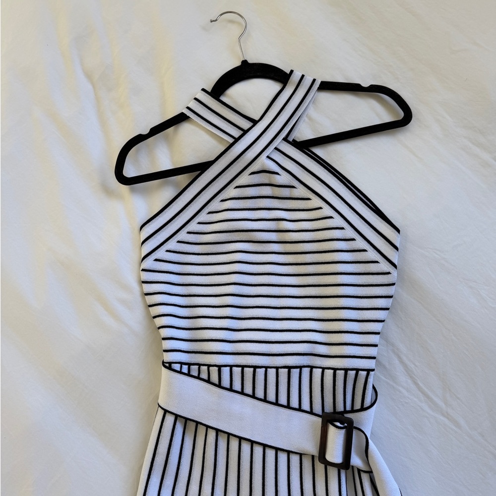 Ann Taylor White and Black Striped Strapless Dress - Picture 3 of 7
